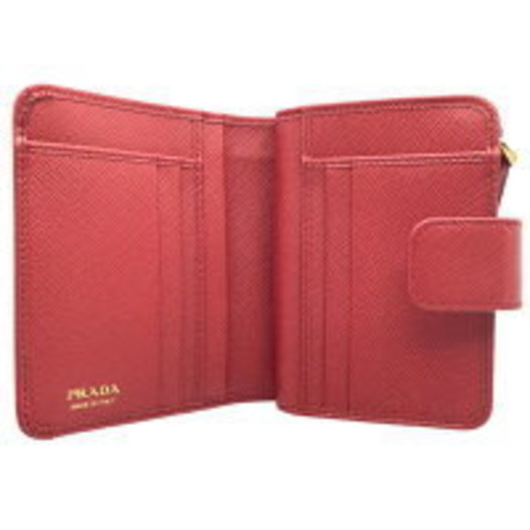 PRADA Saffiano Bifold Wallet Snap Zipper Leather Red - Picture 7 of 16